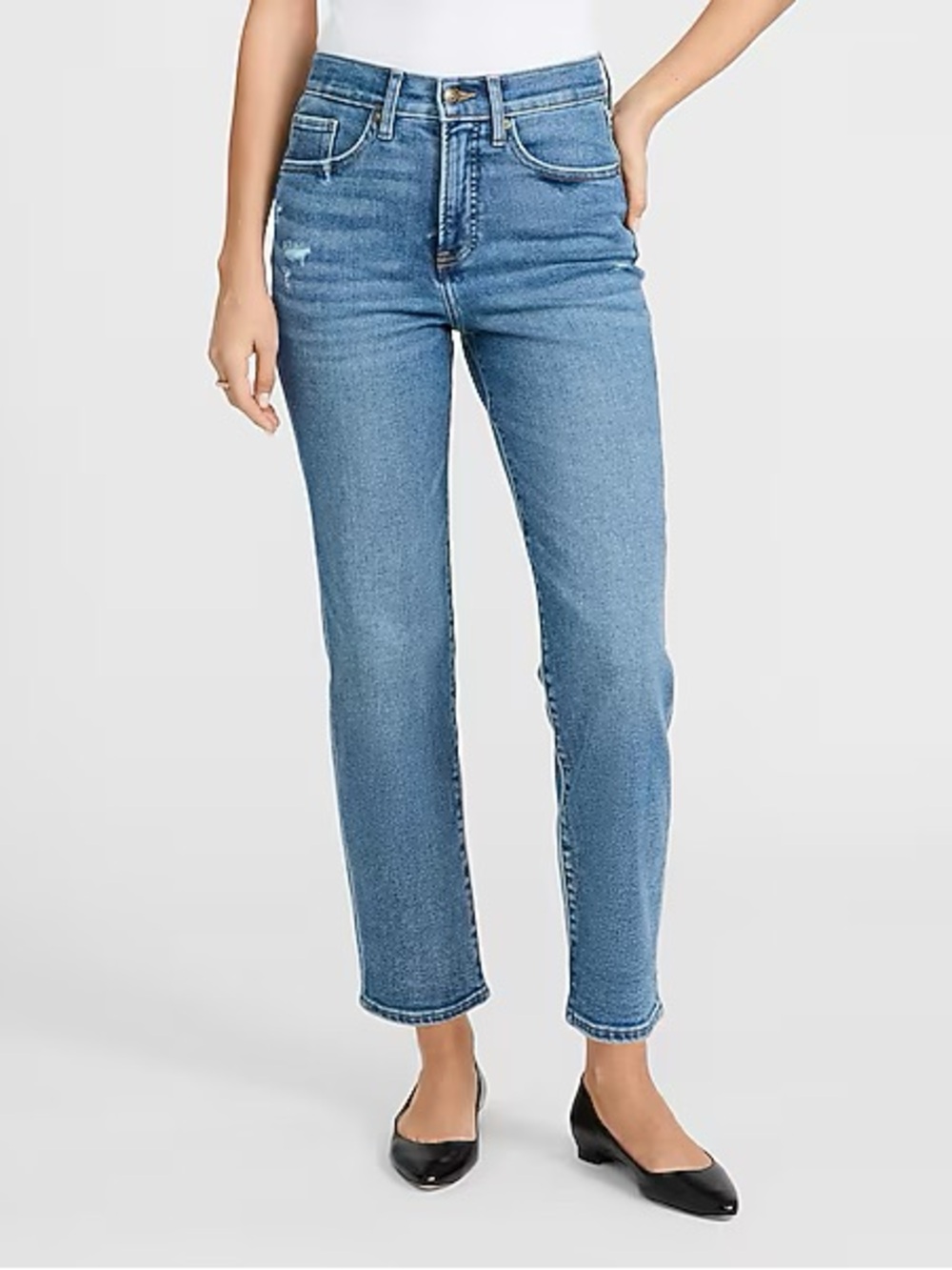 Express Mom Jean High Waisted Light Wash Straight Ankle Jeans
